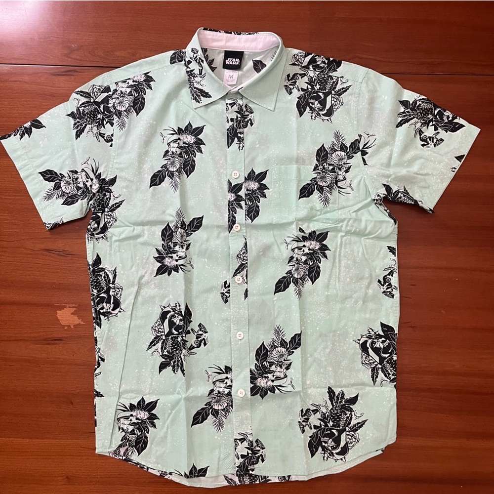 🌺🌴 Star Wars Mint Floral Tropical Stormtrooper Button-Down Shirt (M) - Picture 4 of 9